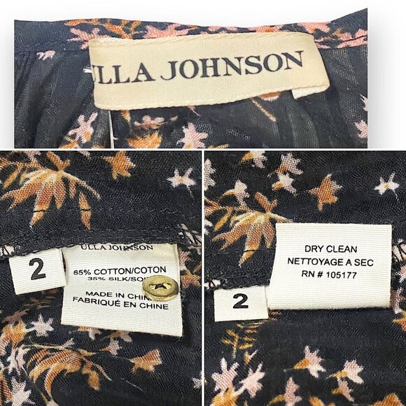 Ulla Johnson Medine Floral Balloon Sleeve Blouse, Size 2, Jet/Black - Picture 5 of 15
